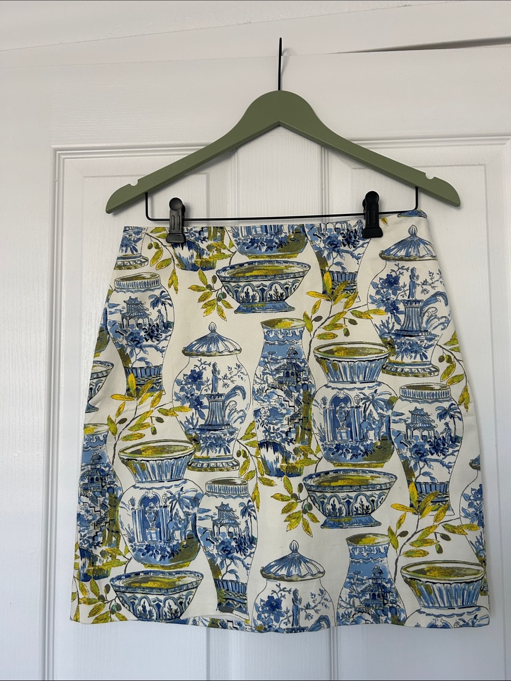 Talbots Blue, White & Green Porcelain Print Mini Skirt
